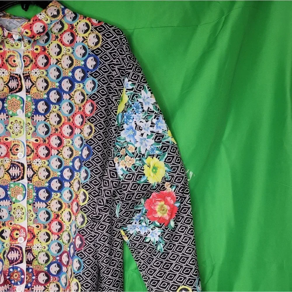 MISSLOOK  OVERSIZED MULTI-PRINT BLOUSE. - Picture 7 of 11